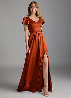 Azazie Omari Robes de demoiselle d'honneur Robe Trapèze en Satin extensible Paprika image1
