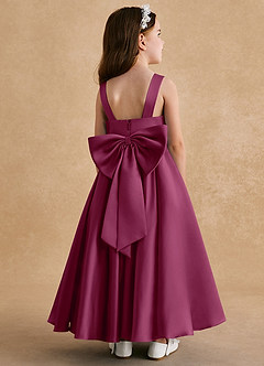 Azazie Honey Bear Flower Girl Dresses Mulberry A-Line Pleated Matte Satin Dress image1