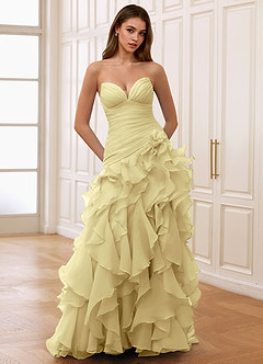 Christabelle Gelb Korsett-Strass-Abendkleid aus durchsichtiger Spitze image5
