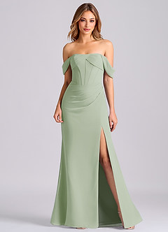 Azazie Joanne Final Sale Dusty Sage Mermaid Off the Shoulder Chiffon Dress image1