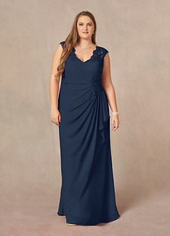 Azazie Gladys Mother of the Bride Dresses Dark Navy A-Line Queen Anne Lace Chiffon Dress image7