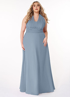 Azazie Fifi Robes de demoiselle d'honneur Robe Trapèze Convertible en Mousseline de soie Sans bretelle Bleu Poussiéreux image12