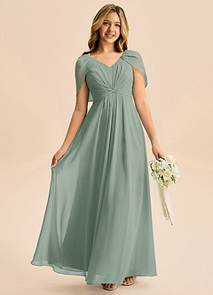 Azazie Emma Junior Robe Trapèze en Mousseline de soie Plissée Sauge D'argent image1