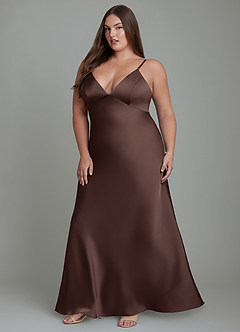 Azazie Stefania Vestidos de madrinha de casamento Vestido Ganache de Cetim elástico de Linha A image12