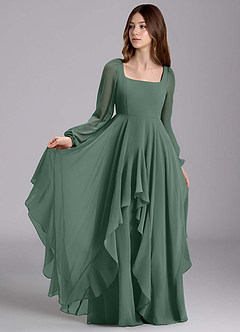 Azazie Clara Junior Abito A-Line in Chiffon Blusa Muschio Marino image1