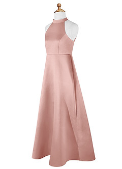 Azazie Laurel Junior Robe Trapèze en Mat Satiné Or Rose image8
