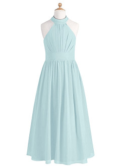 Azazie Iman Junior Sea Glass A-Line Pleated Chiffon Dress image6