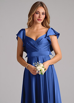 Azazie Leilani Bridesmaid Dresses Royal Blue A-Line Ruched Stretch Satin Dress image5