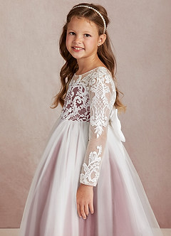 Azazie Elodie Flower Girl Dresses Ivory Desert Rose Ball-Gown Lace Dress image6