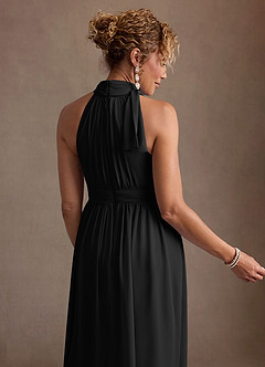 Azazie Antoinette Mother of the Bride Dresses Black A-Line Pleated Chiffon Dress image7