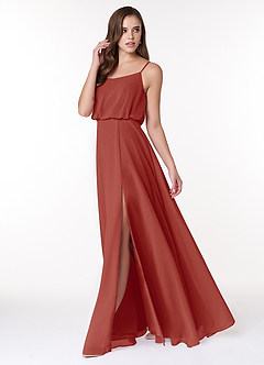 Azazie Lupe Abiti da Damigella Abito A-Line in Chiffon Blouson con Scollo a U Terracotta image3
