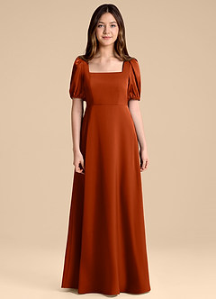 Azazie Briar Junior Paprika A-Line Bow Stretch Satin Dress image7