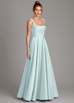 Azazie Azaria Bridesmaid Dresses Sea Glass A-Line Corset Stretch Satin Dress image4