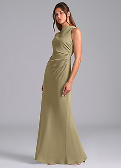 Azazie Evadne Bridesmaid Dresses Moss Green A-Line Pleated Chiffon Dress image1