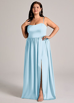 Azazie Calianna Bridesmaid Dresses Sky Blue A-Line Off the Shoulder Stretch Satin Convertible Dress image9