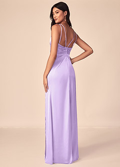 Azazie Aqua Bridesmaid Dresses Lilac A-Line V-Neck Pleated Stretch Satin Dress image3