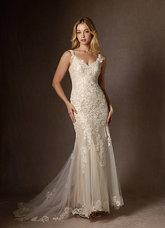 Azazie Poppy Wedding Dresses Diamond White Nude Mermaid Sequins Tulle Dress image2