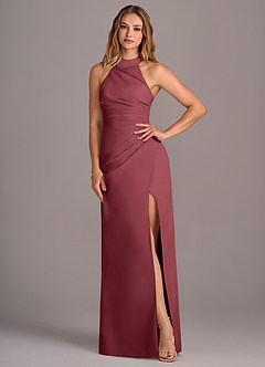 Azazie Jemma Bridesmaid Dresses Merlot Sheath Pleated Chiffon Dress image4