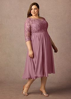 Azazie Marge Kleider für die Brautmutter A-Linie Schaufel Spitze Chiffon Kleid Vintage Mauve image10