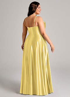 Azazie Elle Brautjungfernkleider A-Linie mit Taschen Metallischer Satin Kleid Kanarienvogel image5