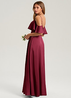 Azazie Jean Bridesmaid Dresses Burgundy A-Line Off the Shoulder Stretch Satin Dress image4