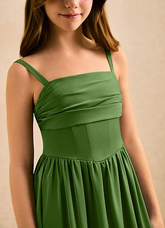 Azazie Maisie Girls Formal Abiti da Ragazza di Fiori Abito A-Line in Raso Elasticizzato Drappeggiato Basilico image6