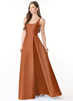 Azazie Neve Bridesmaid Dresses Copper Ball-Gown with Pockets Stretch Satin Dress image3