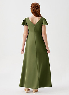 Azazie Soren Junior Olive A-Line Ruched Stretch Satin Dress image2