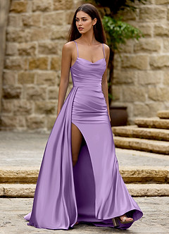 Drape Lavender Satin Prom Dress image4