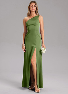 Azazie Feby Brautjungfernkleider A-Linie One-Shoulder Stretch-Satin Kleid Wacholder image3