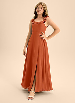 Azazie Callie Junior Burnt Orange A-Line Ruched Chiffon Dress image2