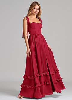 Azazie Anastacia Brautjungfernkleider A-Linie Herzausschnitt Chiffon Kleid Scharlachrot image4