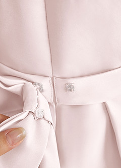 Azazie Princess Flower Girl Dresses Blushing Pink A-Line Pleated Matte Satin Dress image7