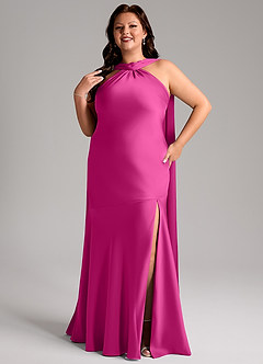 Azazie Kinsley Vestidos de damas de honor Vestido de Fucsia de Satén Elástico de Corte Sirena con Corte Lateral image11