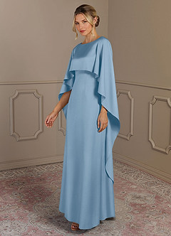 Azazie Eli Mère de la mariée Robes Robe Fourreau en Satin extensible Col de bateau Poudre Bleue image3