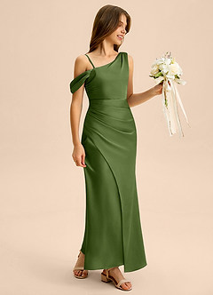 Azazie Madelyn Junior Osłona Zza ramienia Satyna elastyczna Długość podłogi Młodsza druhna Sukienka image6