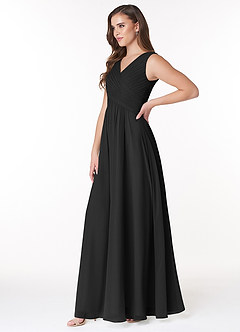 Azazie Flora Brautjungfernkleider A-Linie Plissee Chiffon Kleid Schwarz image3
