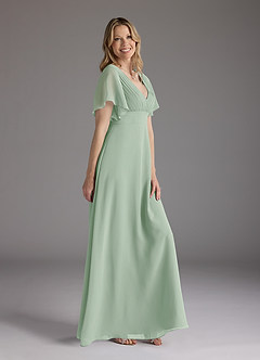 Azazie Alessa Mother of the Bride Dresses Agave A-Line V-Neck Pleated Chiffon Dress image2
