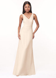 Azazie Nala Robes de demoiselle d'honneur Robe Trapèze en Mousseline de soie Plissée Albâtre Blanc image1