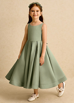 Azazie Babs Blumenmädchenkleider Ballkleid Plissee Matte Satin Kleid Pistazie image8