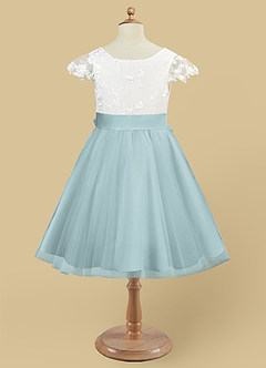 Azazie Vetty Flower Girl Dresses Ivory Mist A-Line Lace Tulle Dress image9
