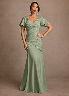 Azazie Jolene Mother of the Bride Dresses Agave Mermaid Pleated Floral Burnout Dress image1