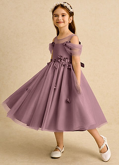 Azazie Juni Robe Demoiselle D'honneur Fillette Robe Princesse en Tulle Plissée Mauve Vintage image3