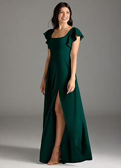 Azazie Bondi Bridesmaid Dresses Pine A-Line Ruched Stretch Crepe Dress image4