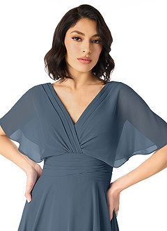 Azazie Pamela Bridesmaid Dresses Neptune A-Line V-Neck Pleated Chiffon Dress image4