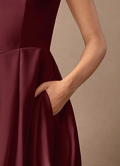 Azazie Fulton Mother of the Bride Dresses Cabernet A-Line Pleated Stretch Satin Dress image7