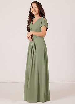 Azazie Peony Junior Pistachio A-Line Pleated Chiffon Dress image3