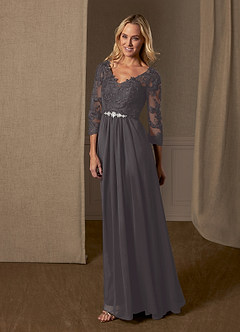 Azazie Hayek Mother of the Bride Dresses A-Line V-Neck Lace Chiffon Floor-Length Dress image3
