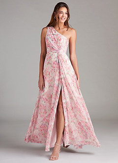 Azazie Brooke Bridesmaid Dresses Abstract Watercolor Floral A-Line One Shoulder Chiffon Dress image2