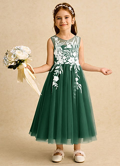 Azazie Sundae Flower Girl Dresses Dark Green Ball-Gown Lace Dress image1